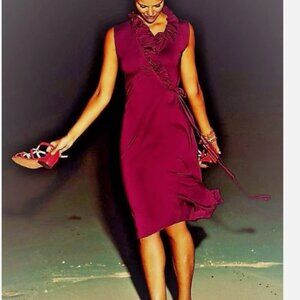 BODEN SOFT DRAPEY VISCOSE BLEND MAGENTA RUFFLE WRAP DRESS WH512 - US 4L, NEW